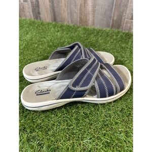 Clarks Collection Navy Blue Slide Sandals Women's Size 6 Comfort Casual
